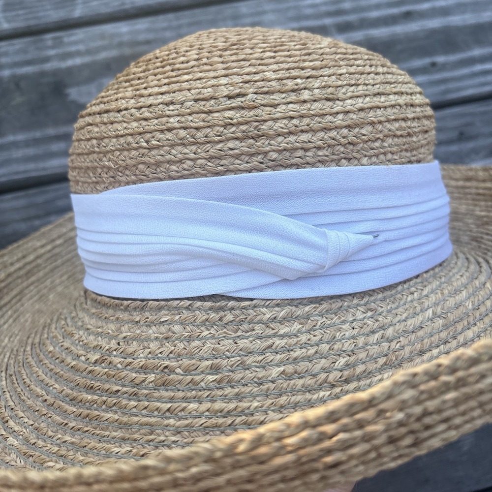 Helen Kaminski Handmade Australia Raffia Hat Natural OS white ribbon runs small - Picture 10 of 16